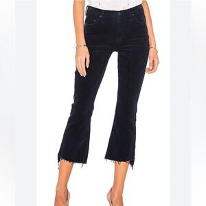 Mother Corduroy Insider Crop Fray Jeans in Navy